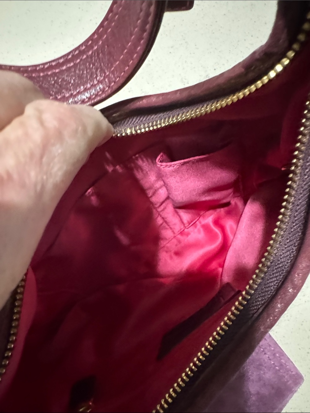 Coach Burgundy Leather Patch on Bright Pink Interior - Picture 9 of 11